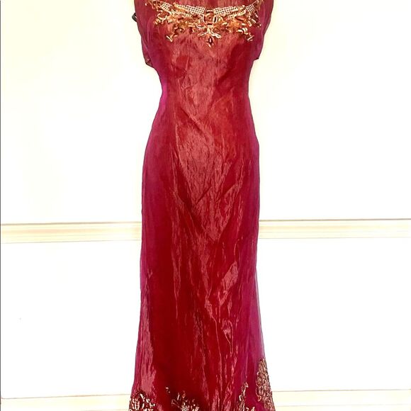 🆕 [Nicole Miller] Burgundy Beaded Silk Lined Gown Sz: 12 NWT! - Picture 7 of 12